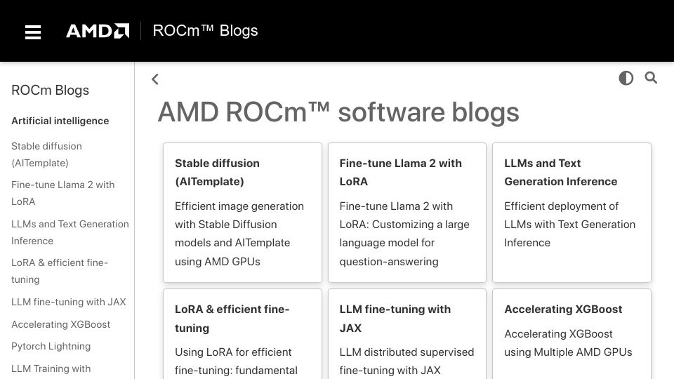 Screenshot of rocm.blogs.amd.com: AMD ROCm Software Blogs