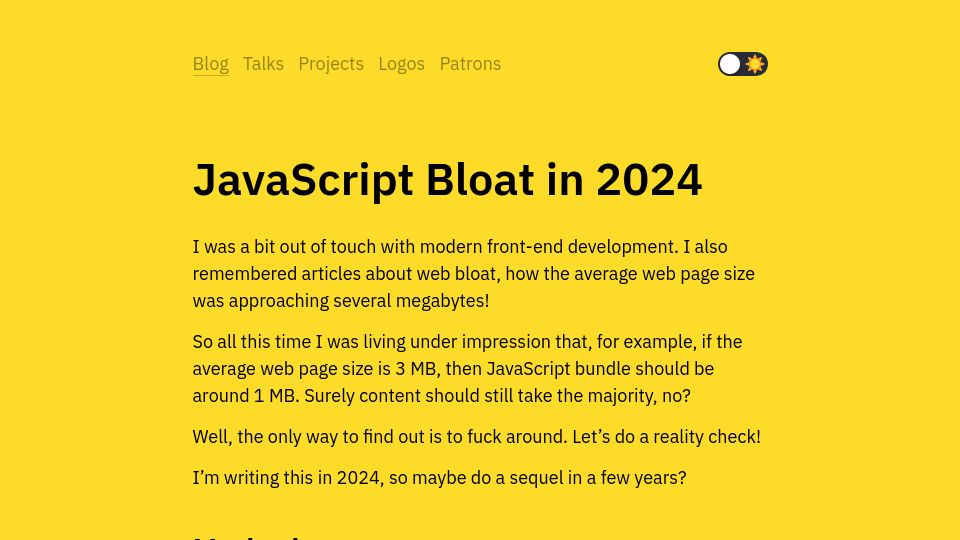 Screenshot of tonsky.me: JavaScript Bloat in 2024