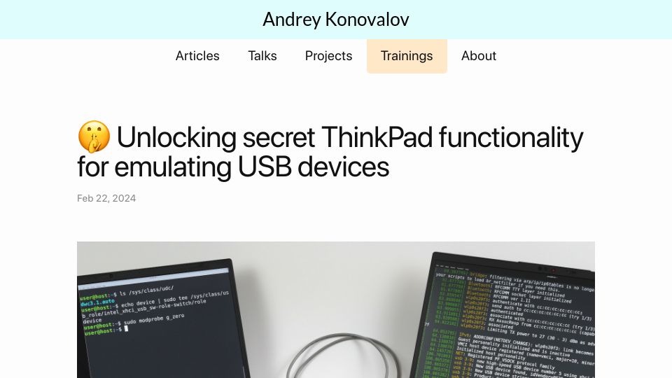Screenshot of xairy.io: I turned my ThinkPad into a programmable USB device