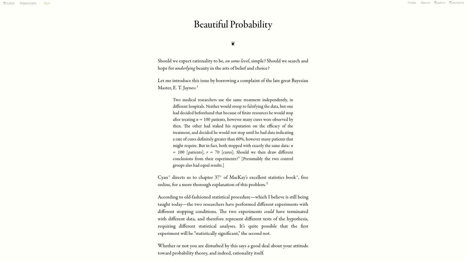 Screenshot of readthesequences.com: Beautiful Probability