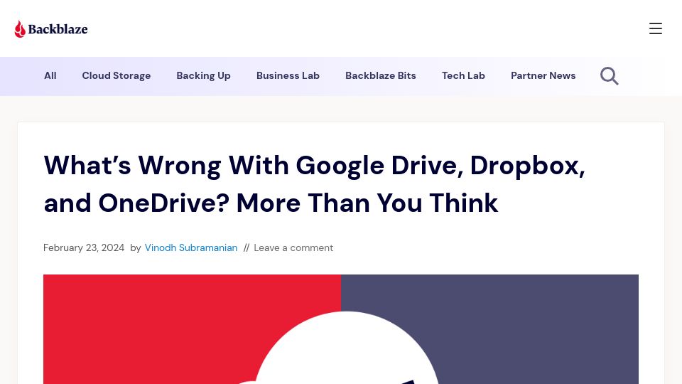 Screenshot of backblaze.com: Recognizing the limitations of cloud drives