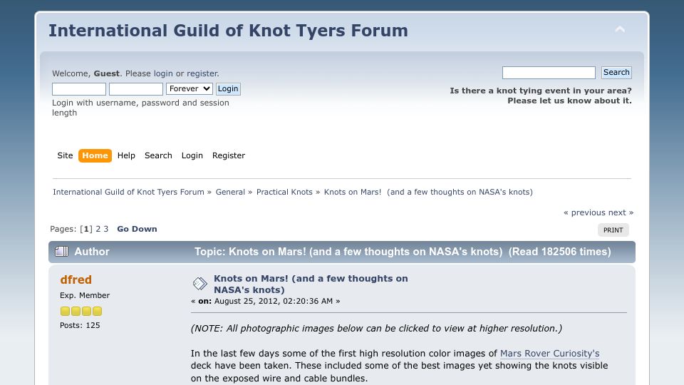 Screenshot of forum.igkt.net: Knots on Mars (and a few thoughts on NASA's knots) (2012)