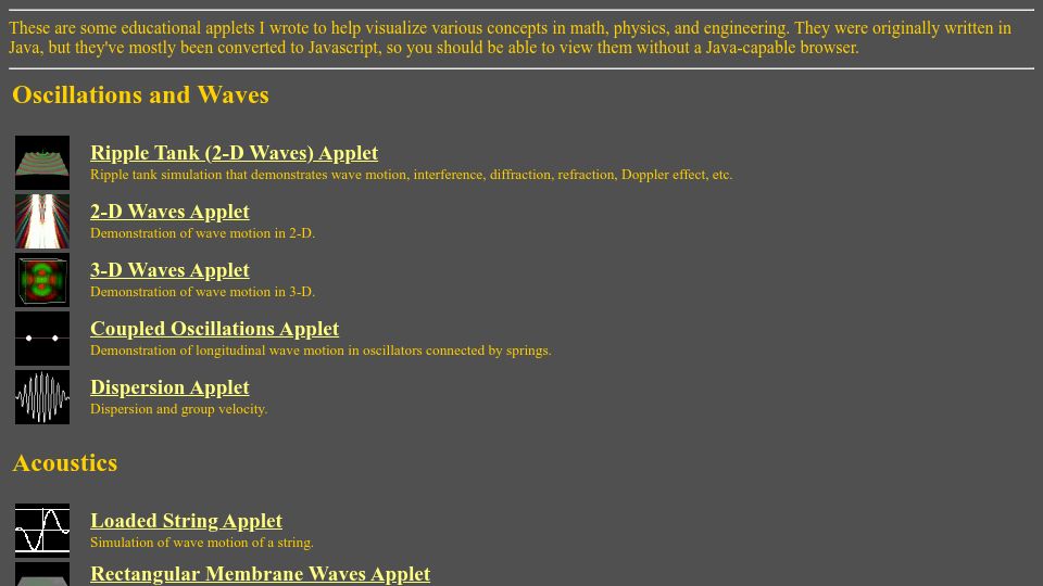 Screenshot of falstad.com: Math, Physics, and Engineering Applets