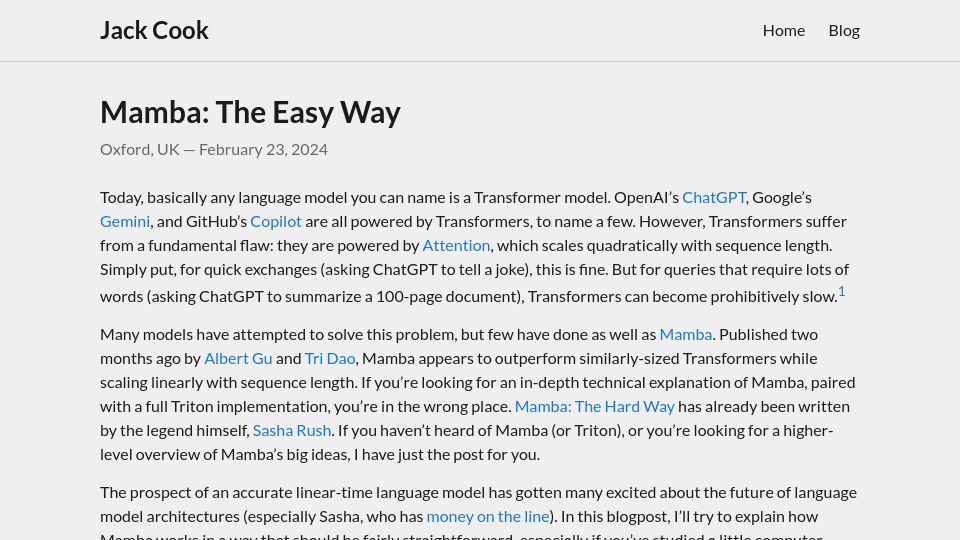 Screenshot of jackcook.com: Mamba: The Easy Way