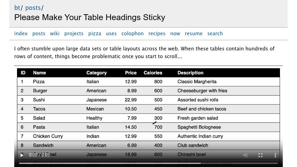 Screenshot of btxx.org: Please make your table headings sticky