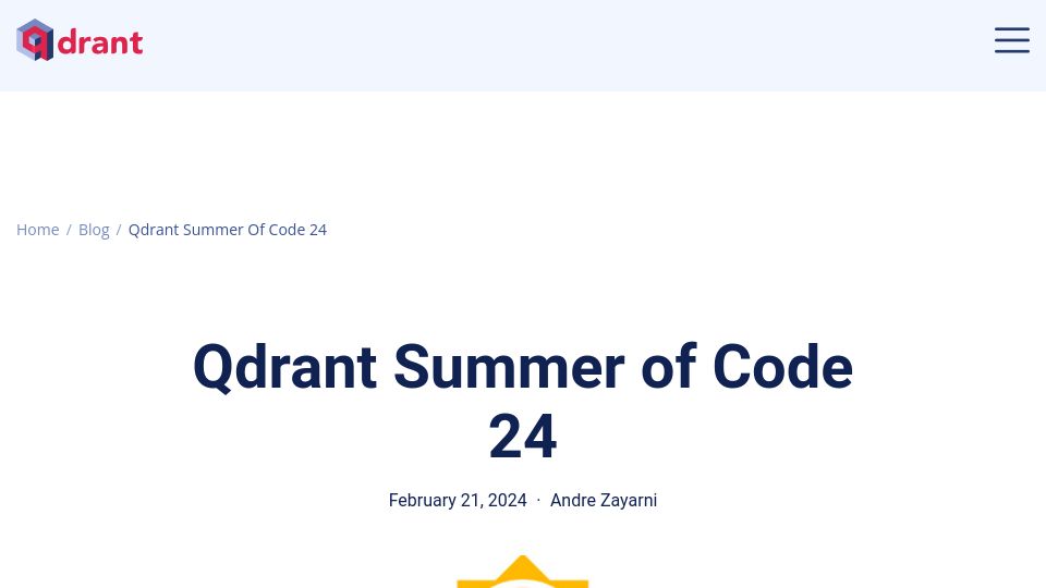 Screenshot of qdrant.tech: We were not accepted into Google Summer of Code. So, we started our own