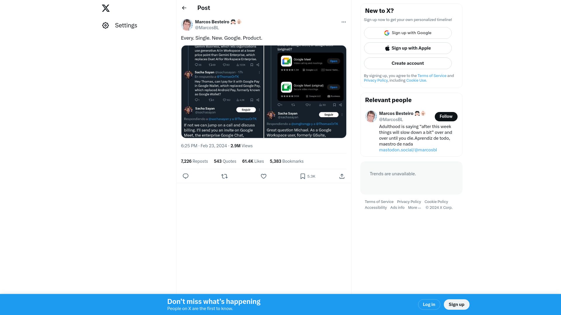 Screenshot of twitter.com: Every. Single. New. Google. Product