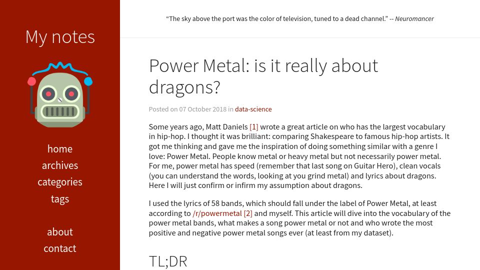 Screenshot of notes.atomutek.org: Power Metal: is it really about dragons? (2018)