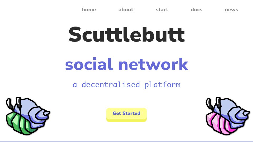 Screenshot of scuttlebutt.nz: Scuttlebutt social network: a decentralised platform