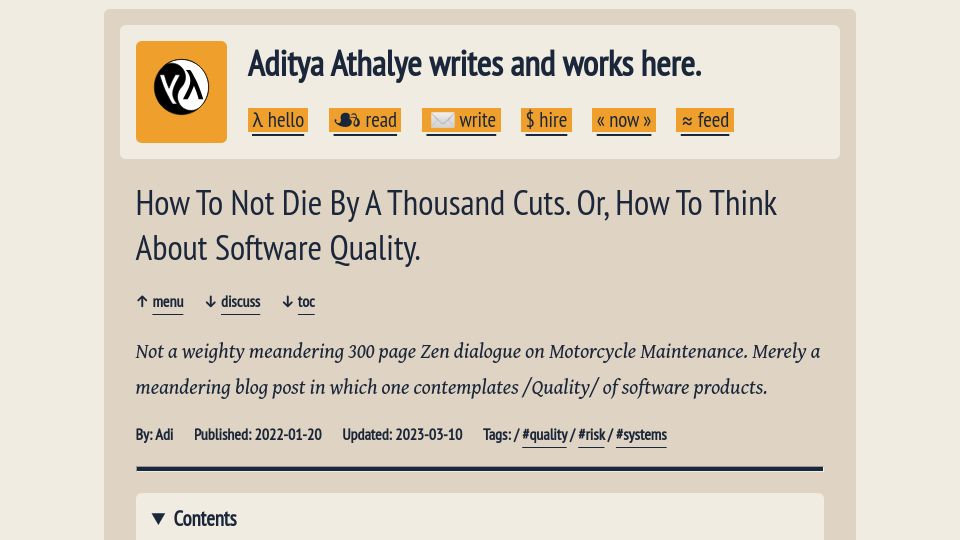 Screenshot of evalapply.org: How to think about software quality (2022)