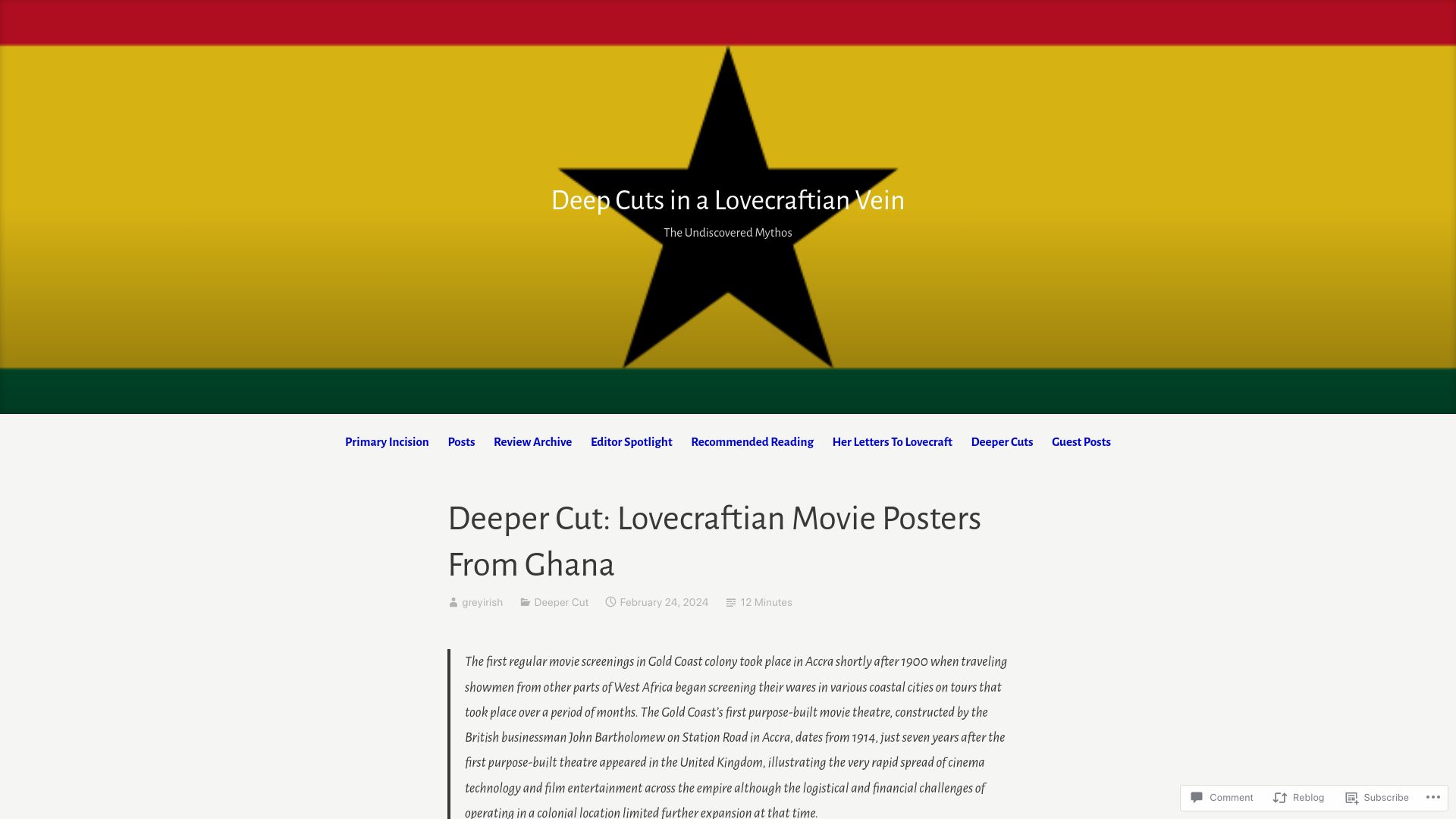 Screenshot of deepcuts.blog: Lovecraftian movie posters from Ghana