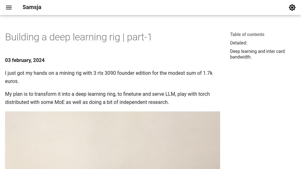 Screenshot of samsja.github.io: Building a deep learning rig