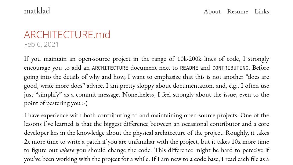 Screenshot of matklad.github.io: Architecture.md (2021)