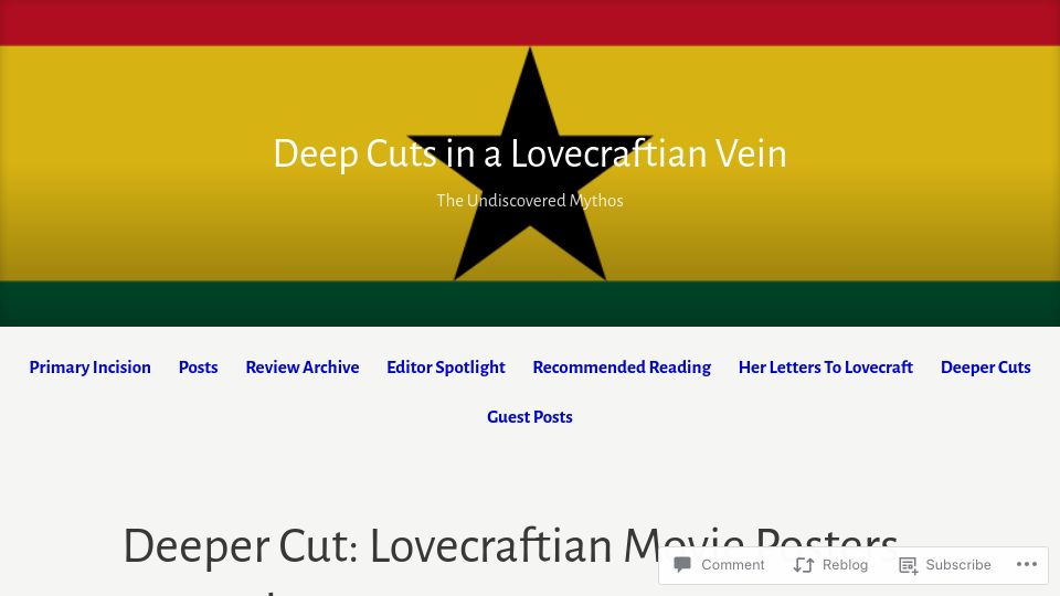 Screenshot of deepcuts.blog: Lovecraftian movie posters from Ghana