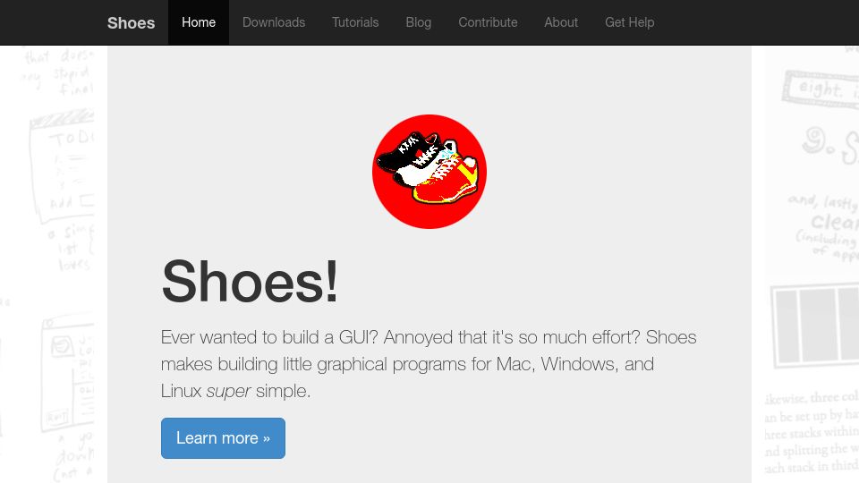 Screenshot of shoesrb.com: Shoes makes building little graphical programs for Mac, Windows, Linux simple