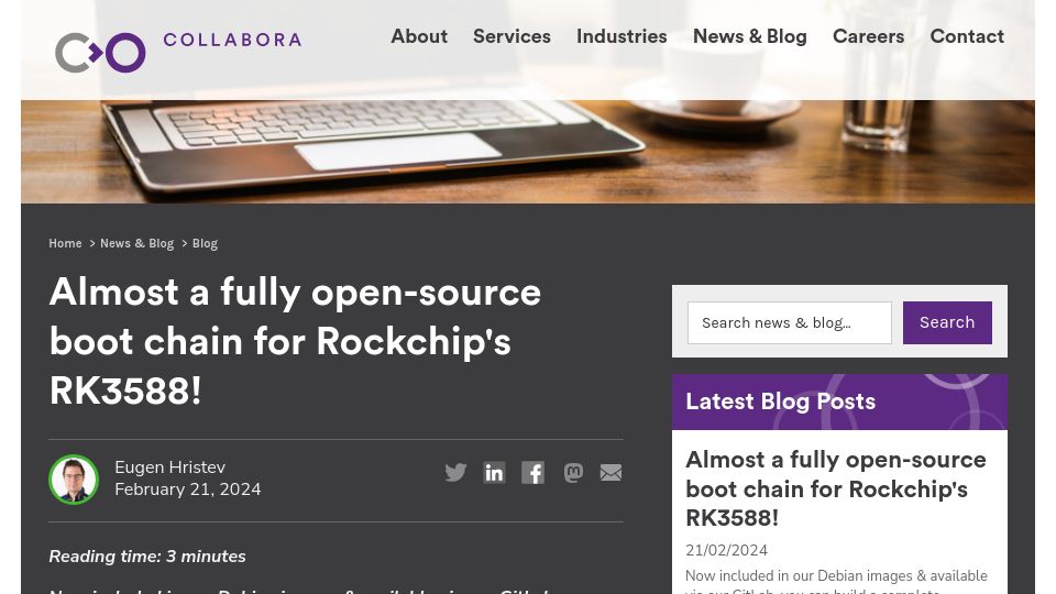 Screenshot of collabora.com: Almost an open-source boot chain for Rockchip's RK3588