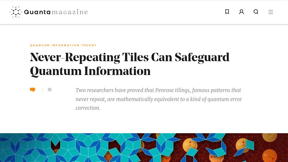 Screenshot of quantamagazine.org: Never-Repeating Tiles Can Safeguard Quantum Information
