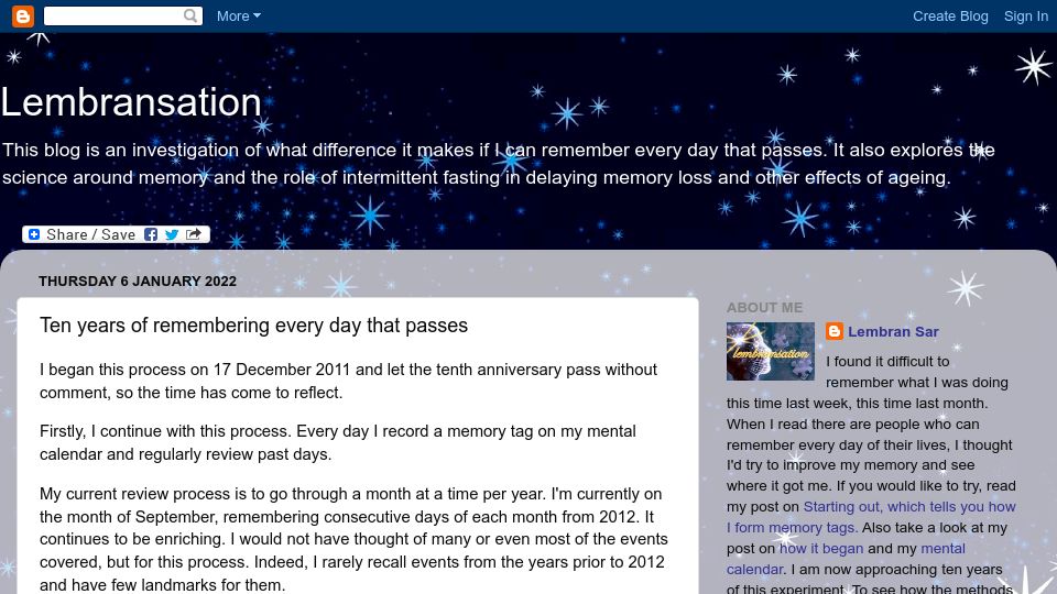 Screenshot of lembransation.blogspot.com: Ten years of remembering every day that passes (2022)