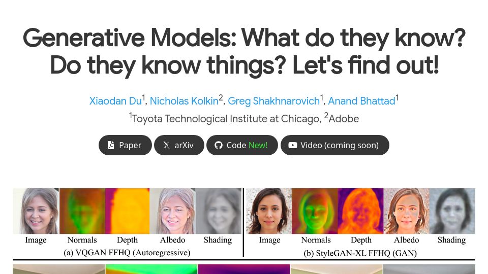Screenshot of intrinsic-lora.github.io: Generative Models: What do they know? Do they know things? Let's find out