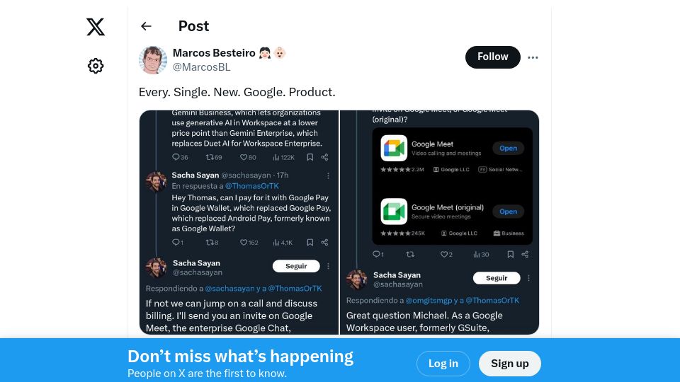 Screenshot of twitter.com: Every. Single. New. Google. Product