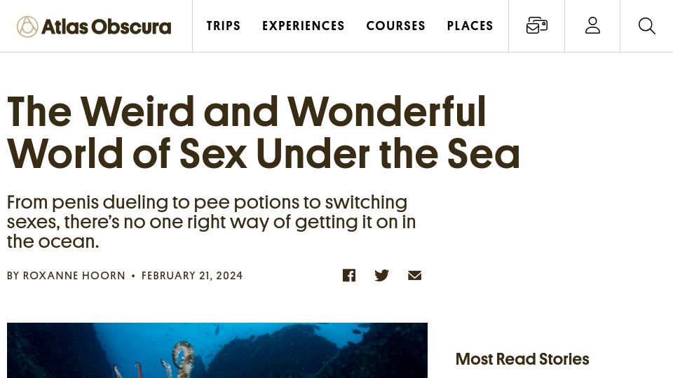 Screenshot of atlasobscura.com: The Weird and Wonderful World of Sex Under the Sea