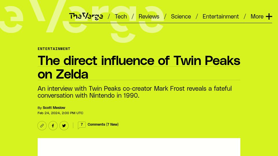 Screenshot of theverge.com: The direct influence of Twin Peaks on Zelda