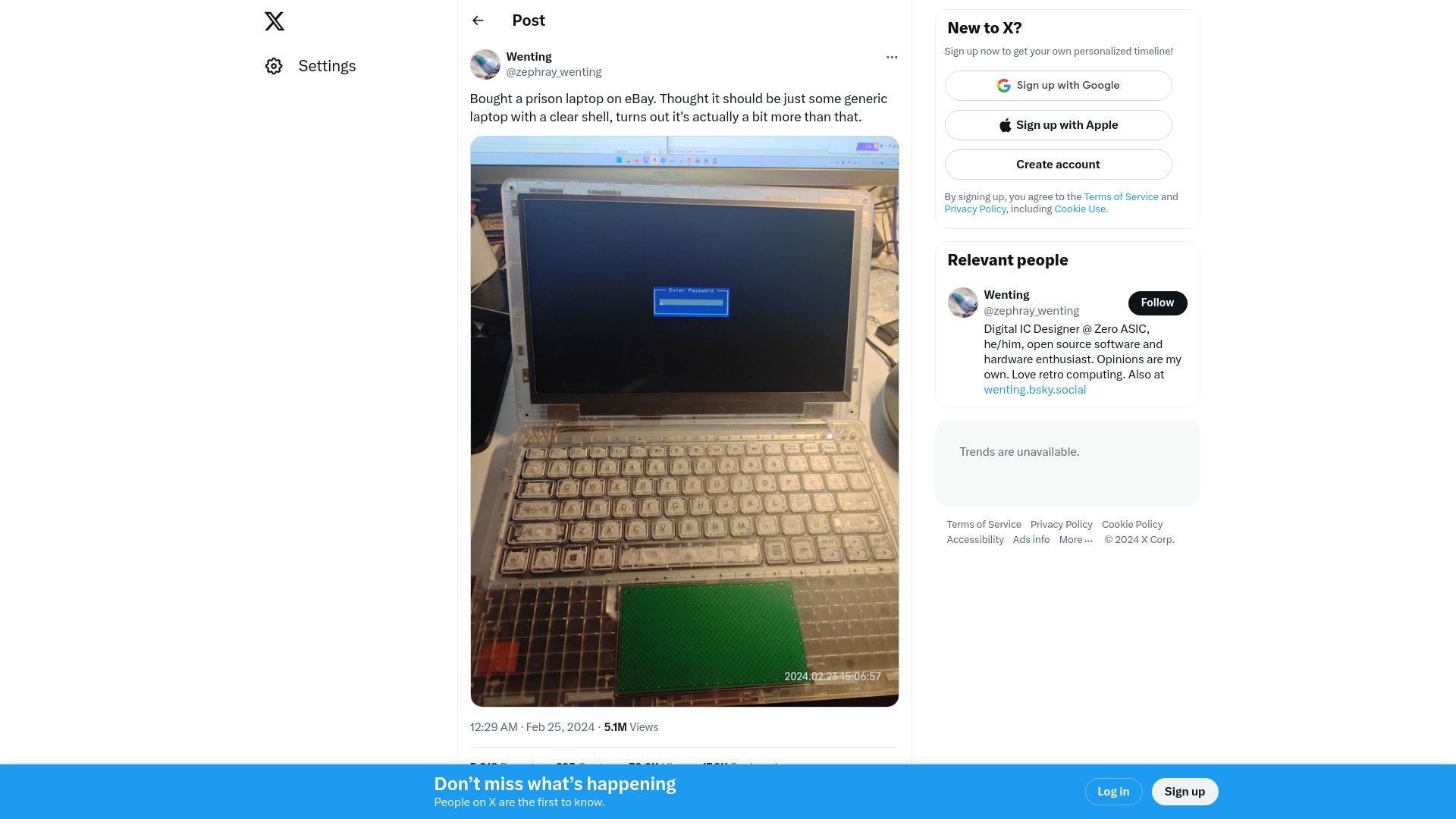 Screenshot of twitter.com: Bought a Prison Laptop on eBay