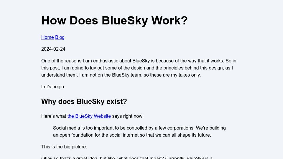 Screenshot of steveklabnik.com: How Does Bluesky Work?