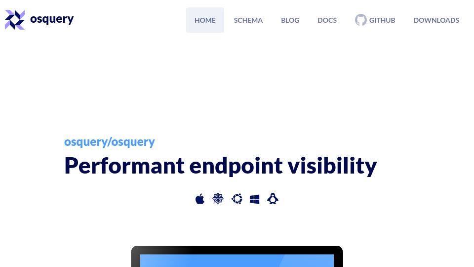 Screenshot of osquery.io: Osquery: An sqlite3 virtual table exposing operating system data to SQL