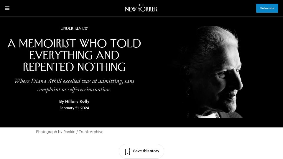 Screenshot of newyorker.com: A memoirist who told everything and repented nothing