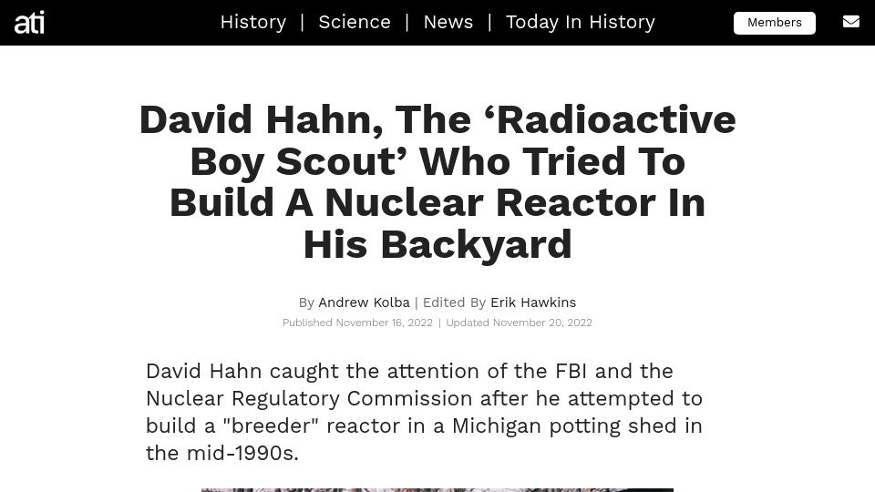 Screenshot of allthatsinteresting.com: David Hahn, the 'radioactive boy scout' who tried to build a nuclear reactor (2022)