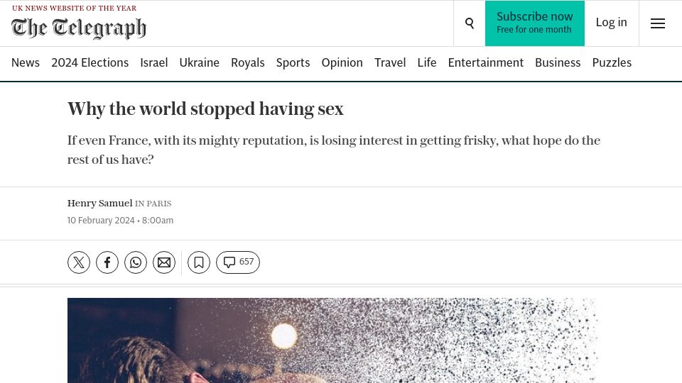 Screenshot of telegraph.co.uk: Why the world stopped having sex
