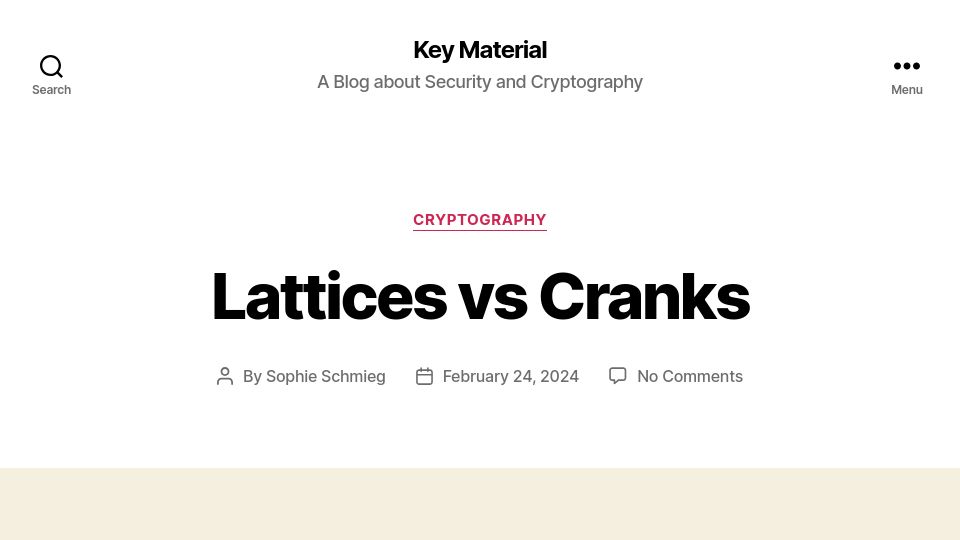 Screenshot of keymaterial.net: Lattices vs. Cranks