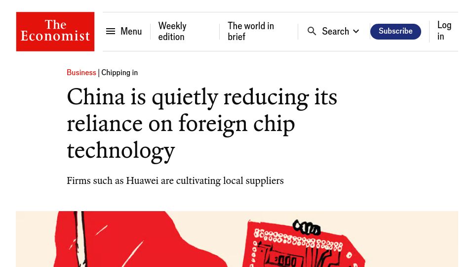 Screenshot of economist.com: China is quietly reducing its reliance on foreign chip technology
