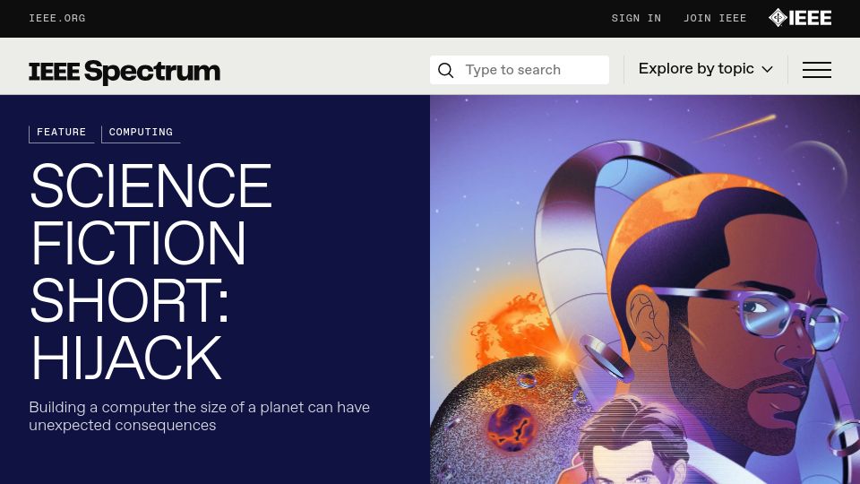 Screenshot of spectrum.ieee.org: Science Fiction Short: Hijack