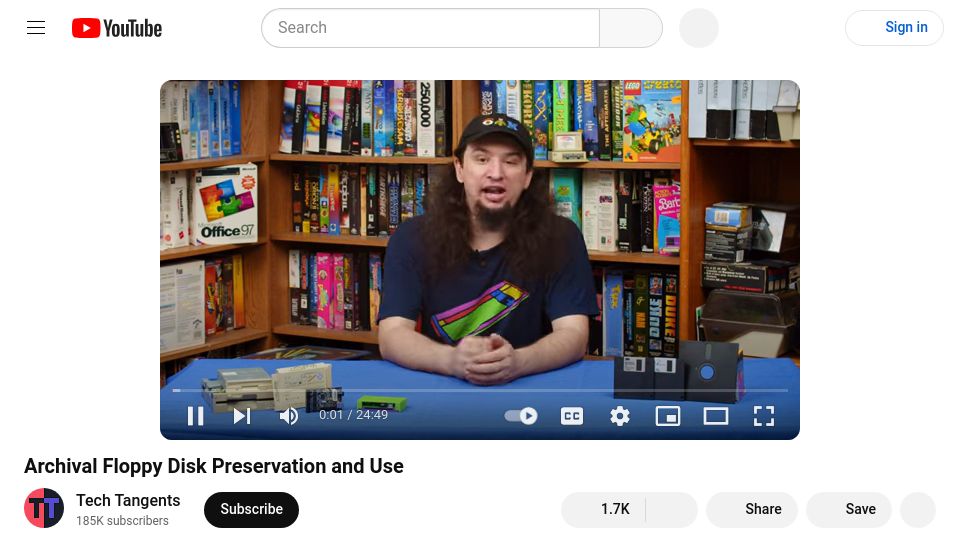 Screenshot of youtube.com: Archival Floppy Disk Preservation and Use [video]