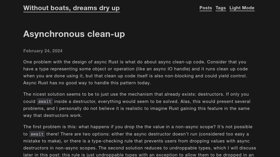 Screenshot of without.boats: Asynchronous clean-up