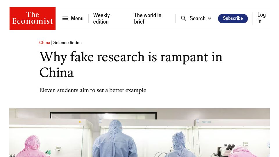 Screenshot of economist.com: Why fake research is rampant in China