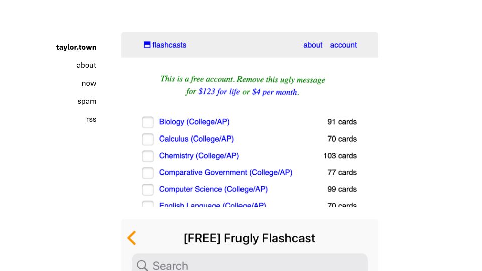 Screenshot of taylor.town: Frugly vs. Freemium