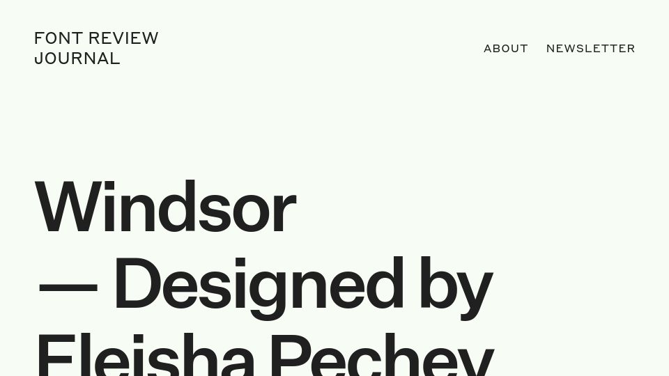 Screenshot of fontreviewjournal.com: Windsor Typeface (2018)