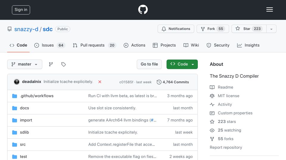 Screenshot of github.com: The Snazzy D Compiler
