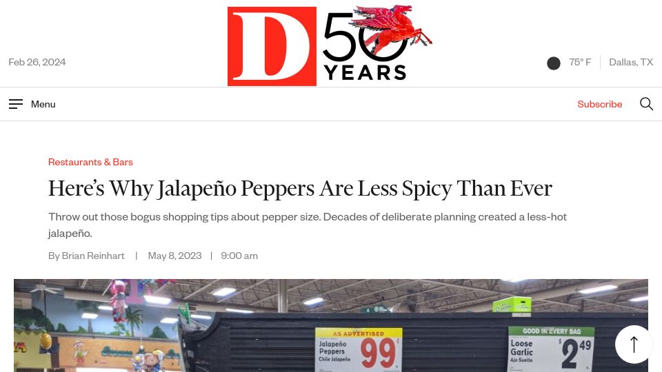 Screenshot of dmagazine.com: Why jalapeño peppers are less spicy (2023)