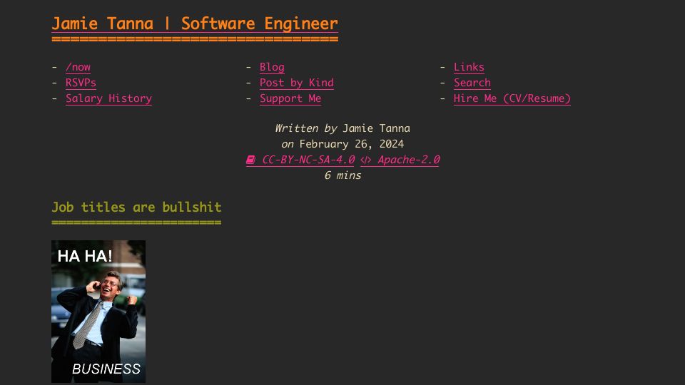 Screenshot of jvt.me: Job Titles Are Bullshit