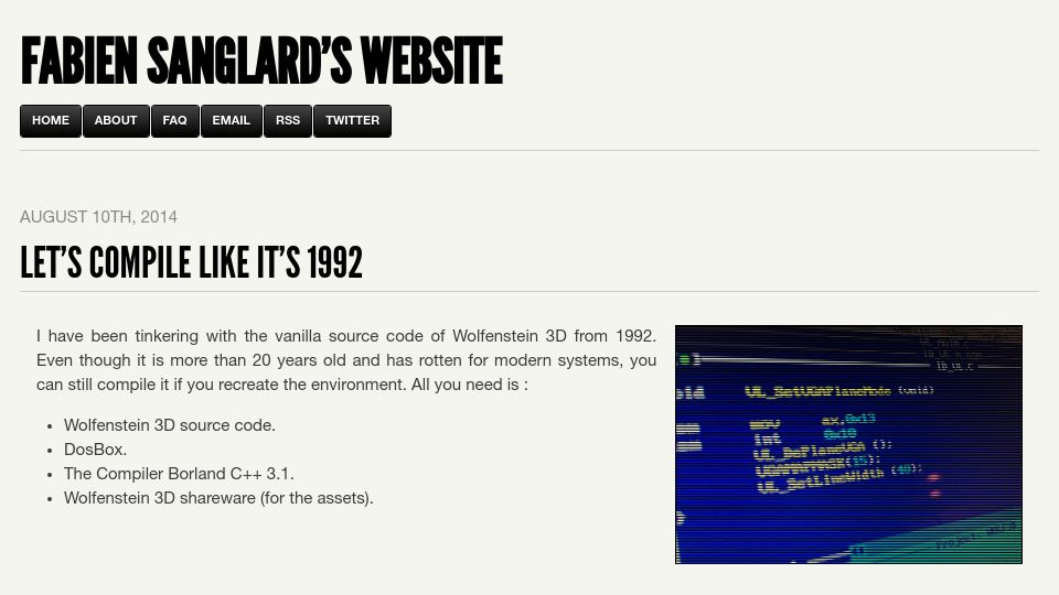 Screenshot of fabiensanglard.net: Let's compile like it's 1992 (2014)
