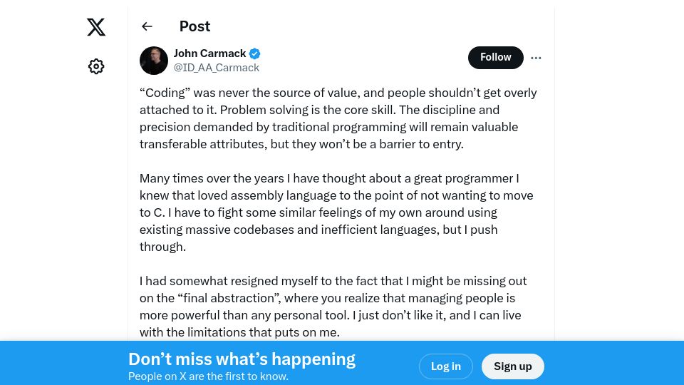 Screenshot of twitter.com: "Coding" was never the source of value