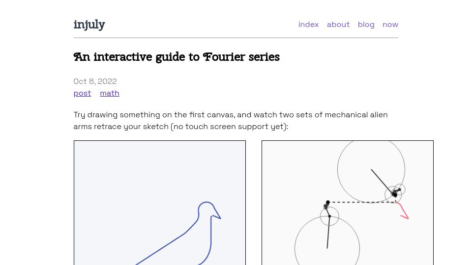 Screenshot of injuly.in: An interactive guide to Fourier series (2022)