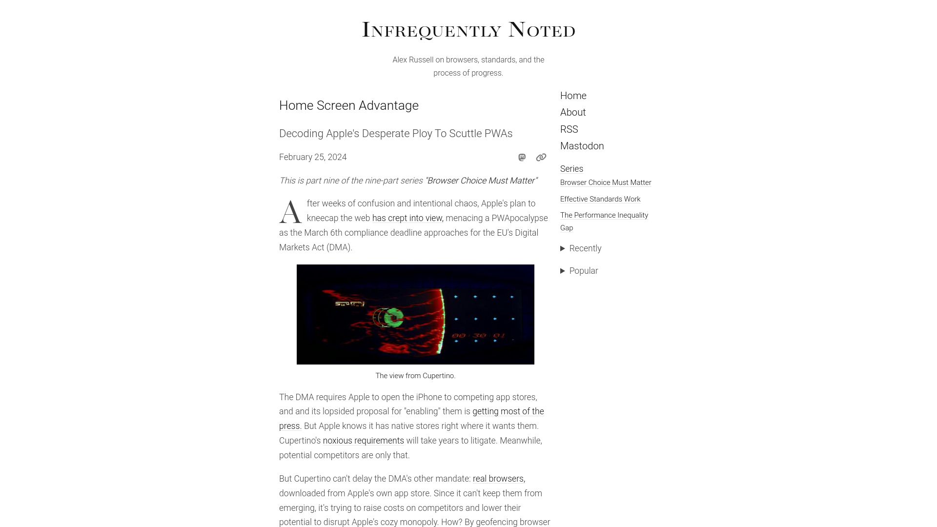 Screenshot of infrequently.org: Home Screen Advantage