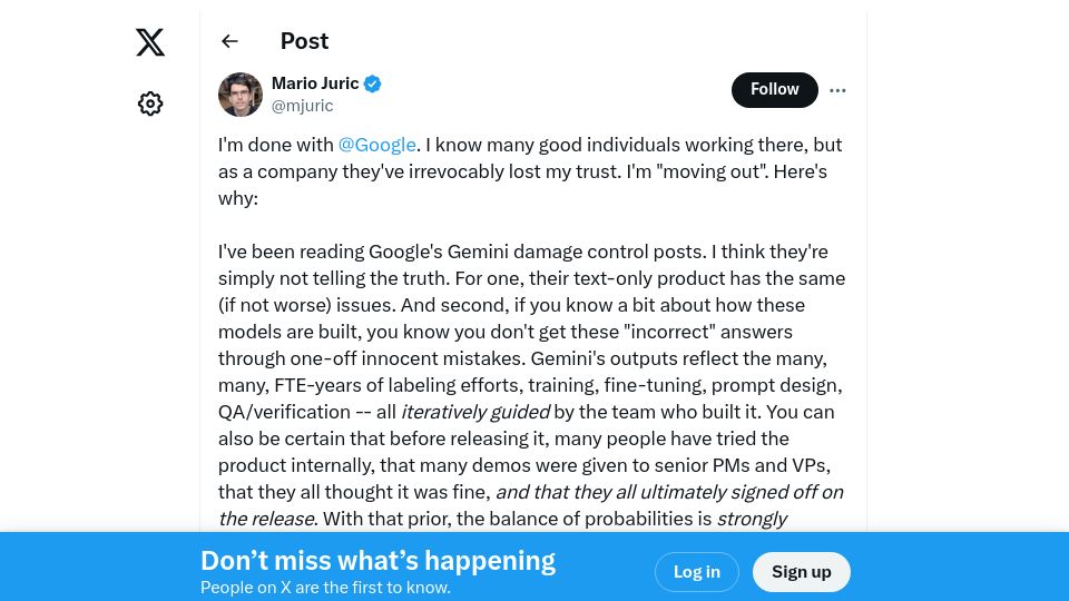 Screenshot of twitter.com: Losing Trust in Google