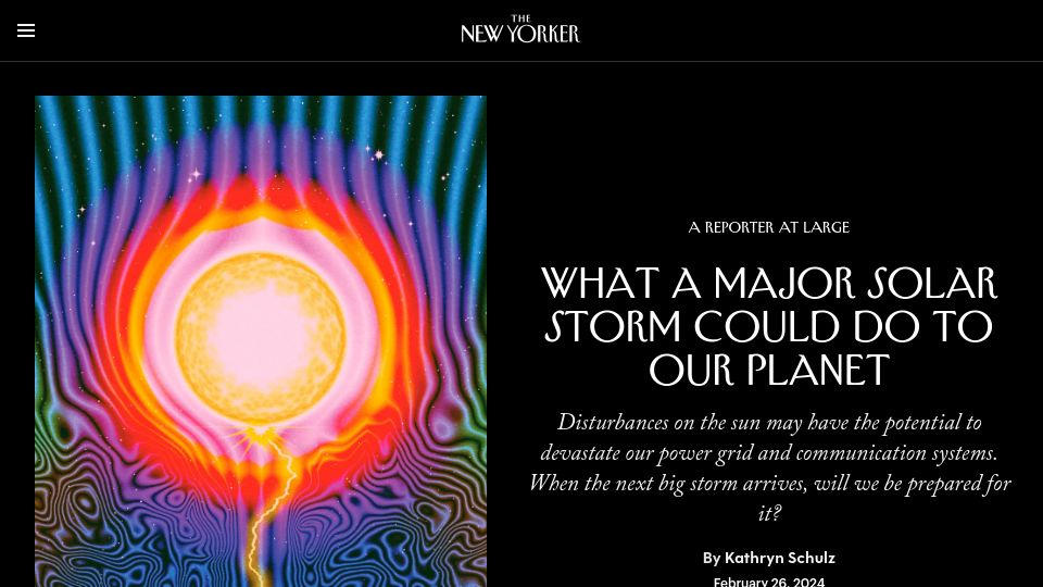 Screenshot of newyorker.com: What a major solar storm could do