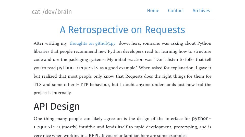 Screenshot of blog.ian.stapletoncordas.co: A retrospective on Requests